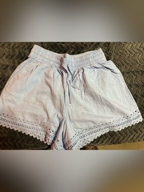 crown & ivy Light Blue Eyelet High-Waist Drawstring Shorts